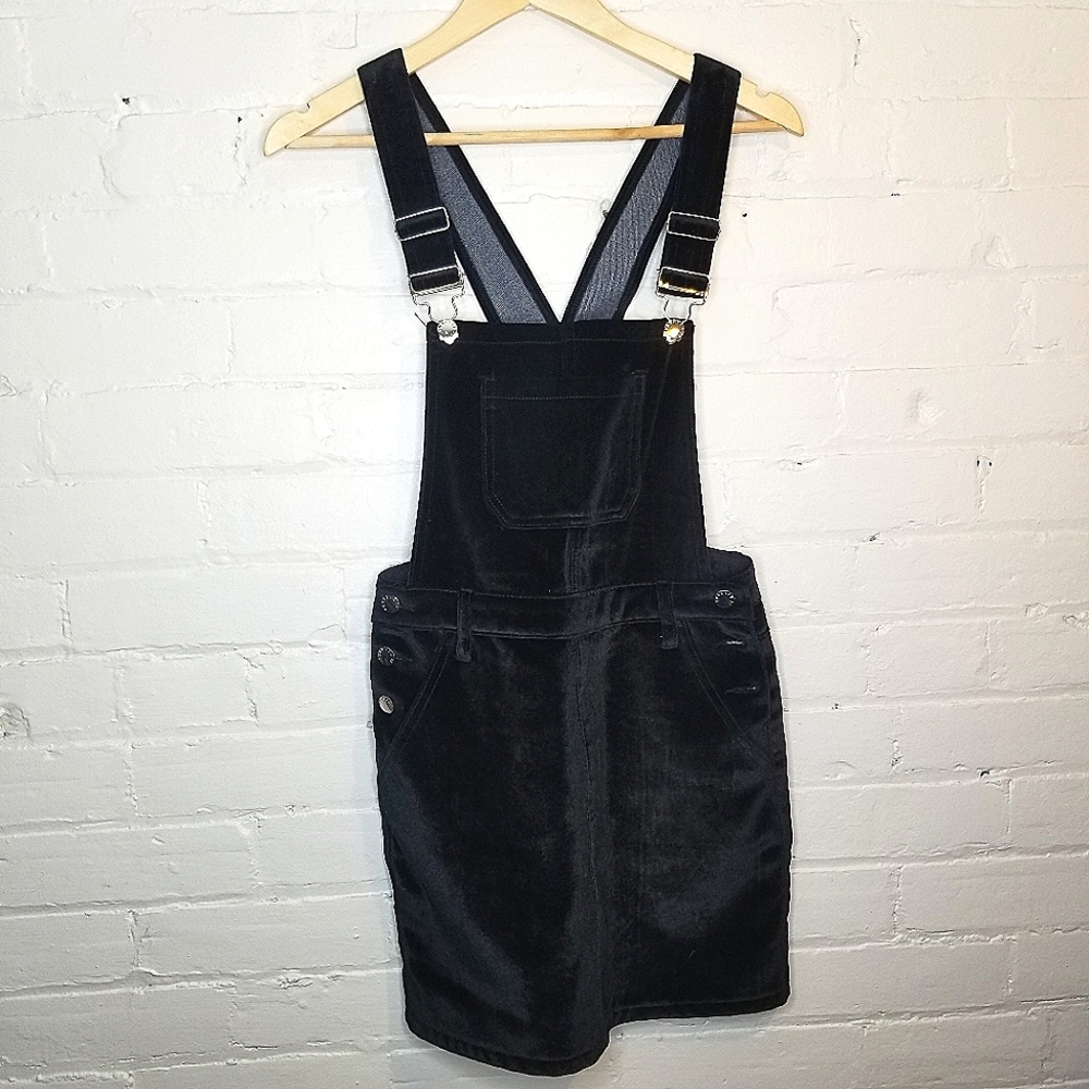Forever 21 | Black Denim Velvet Overall Dress | Size Small